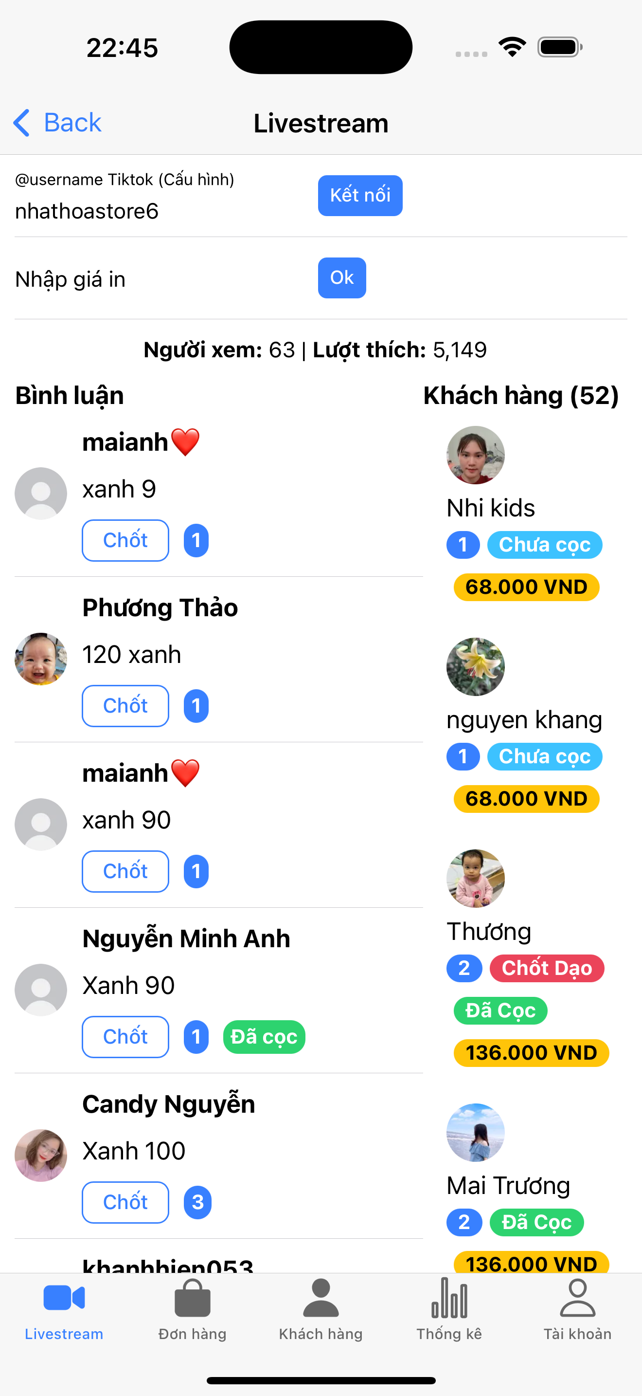 Màn hình livestream