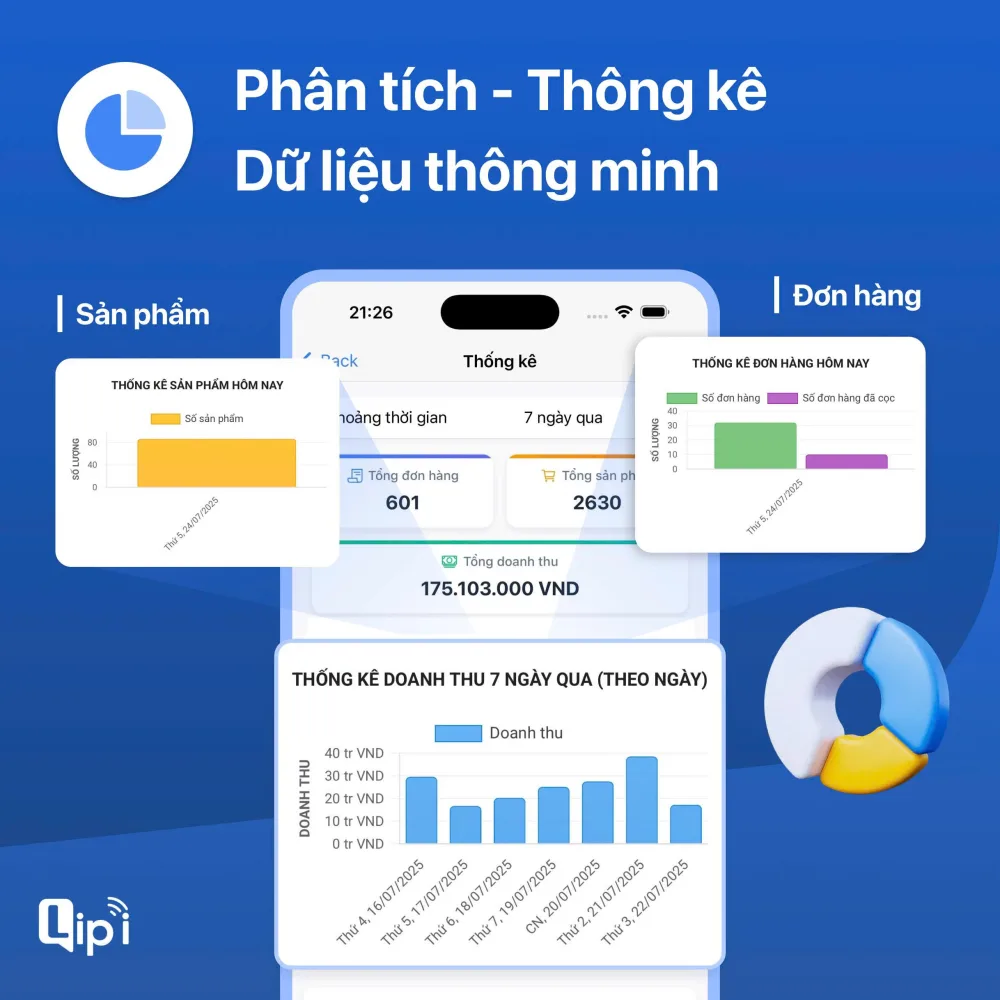Màn hình app Lipi thống kê doanh thu livestream theo biểu đồ